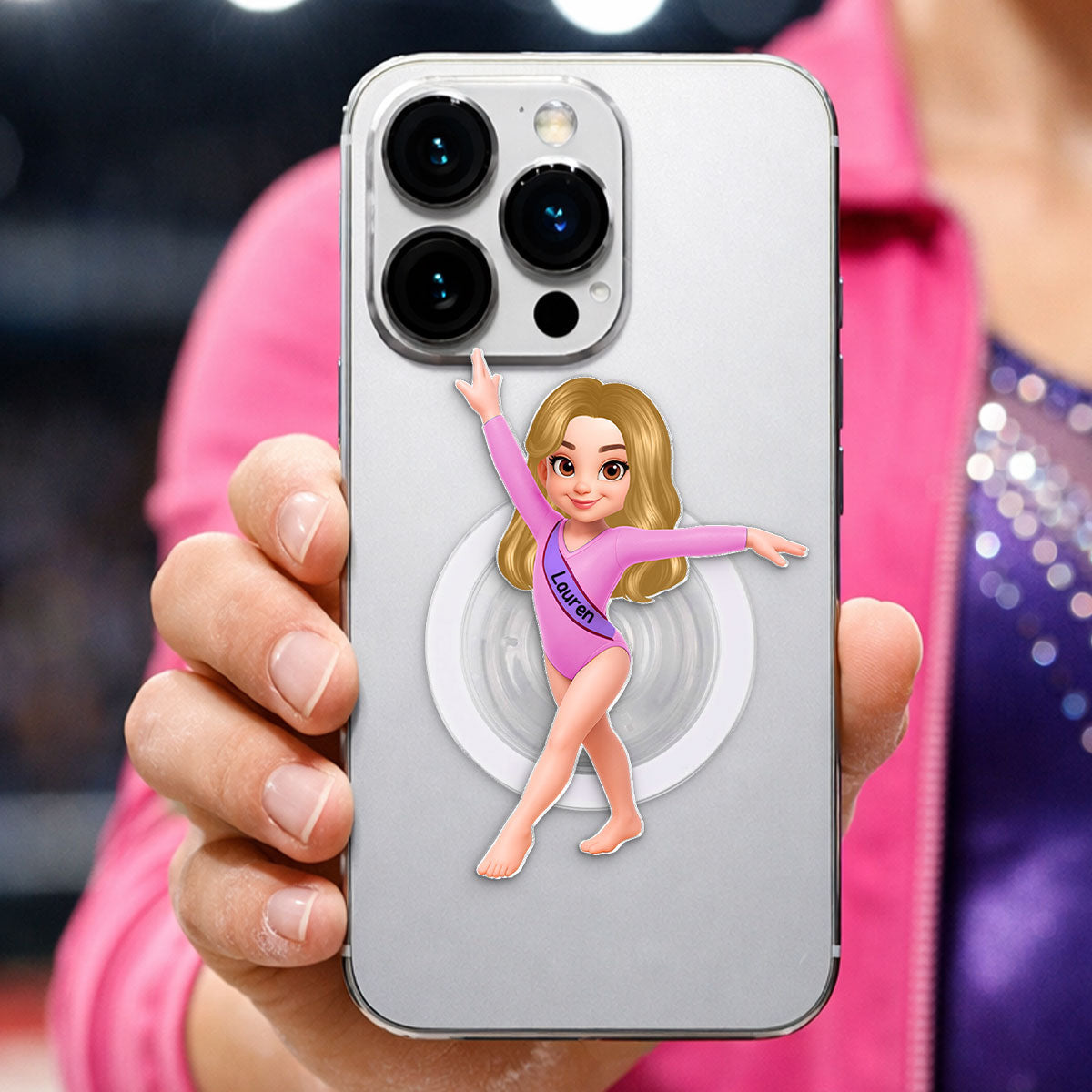 3D Effect Gymnastic Girl - Personalized Acrylic Magnetic Phone Grip - Gift For Daughter Granddaughter, Girlfriend
