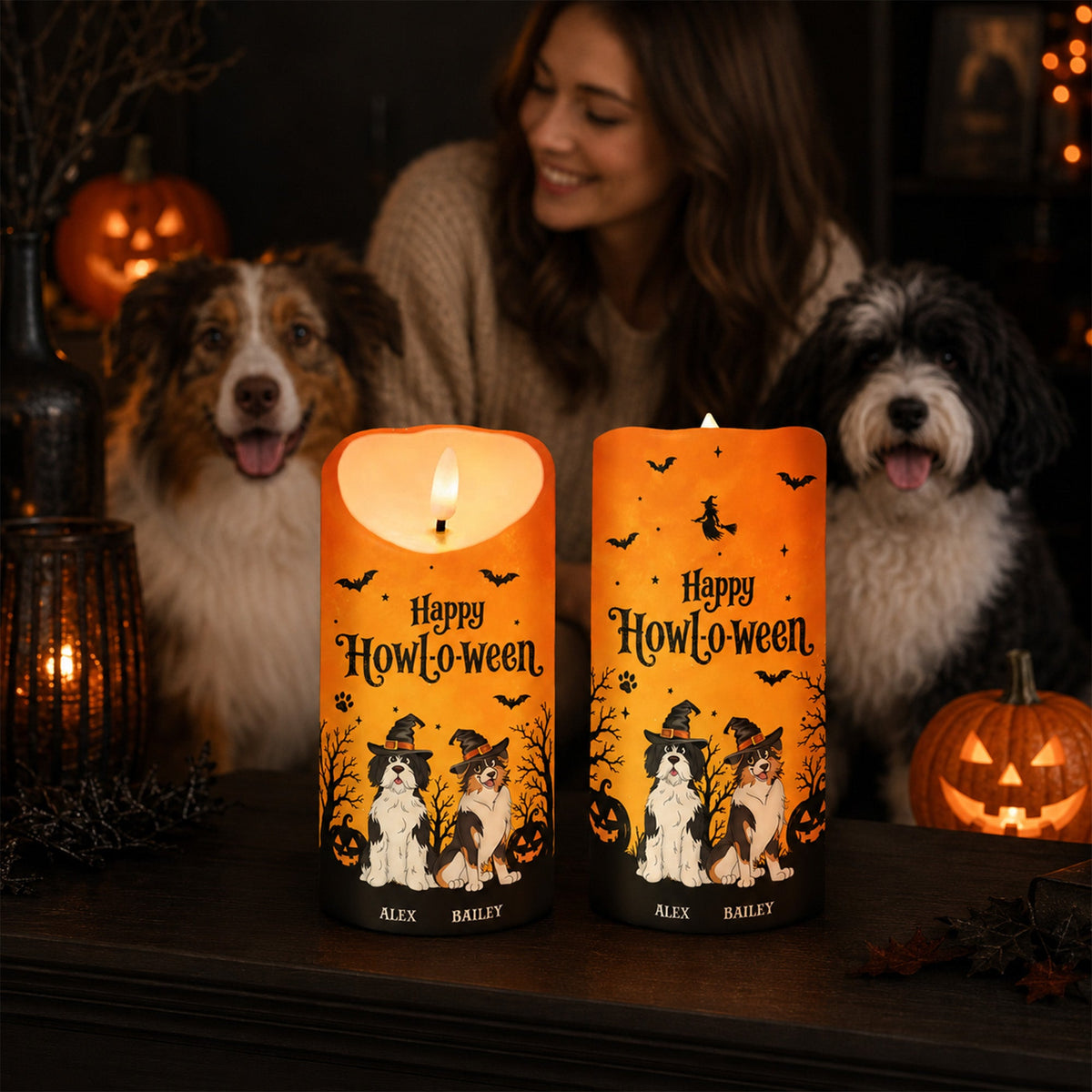 Dog Mom Happy Howloween - Personalized LED Candle - Pawfect Halloween Decor for Dog Lover