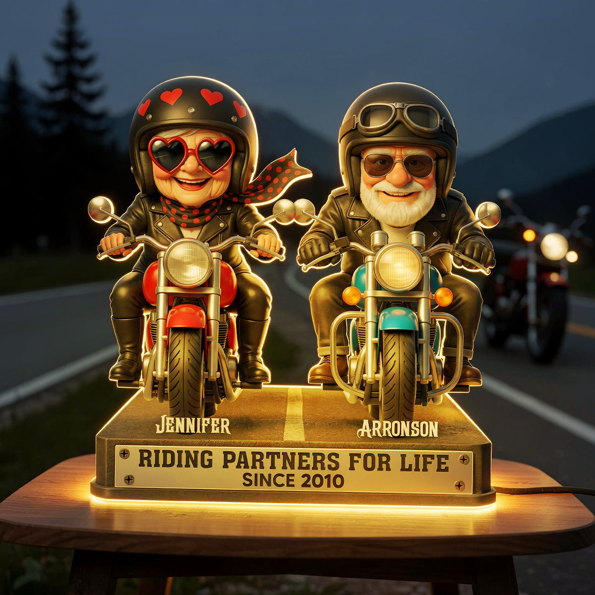 Old Biker Couple Riding Partners for Life - Personalized Light Box - Sentimental Gift for her, for him