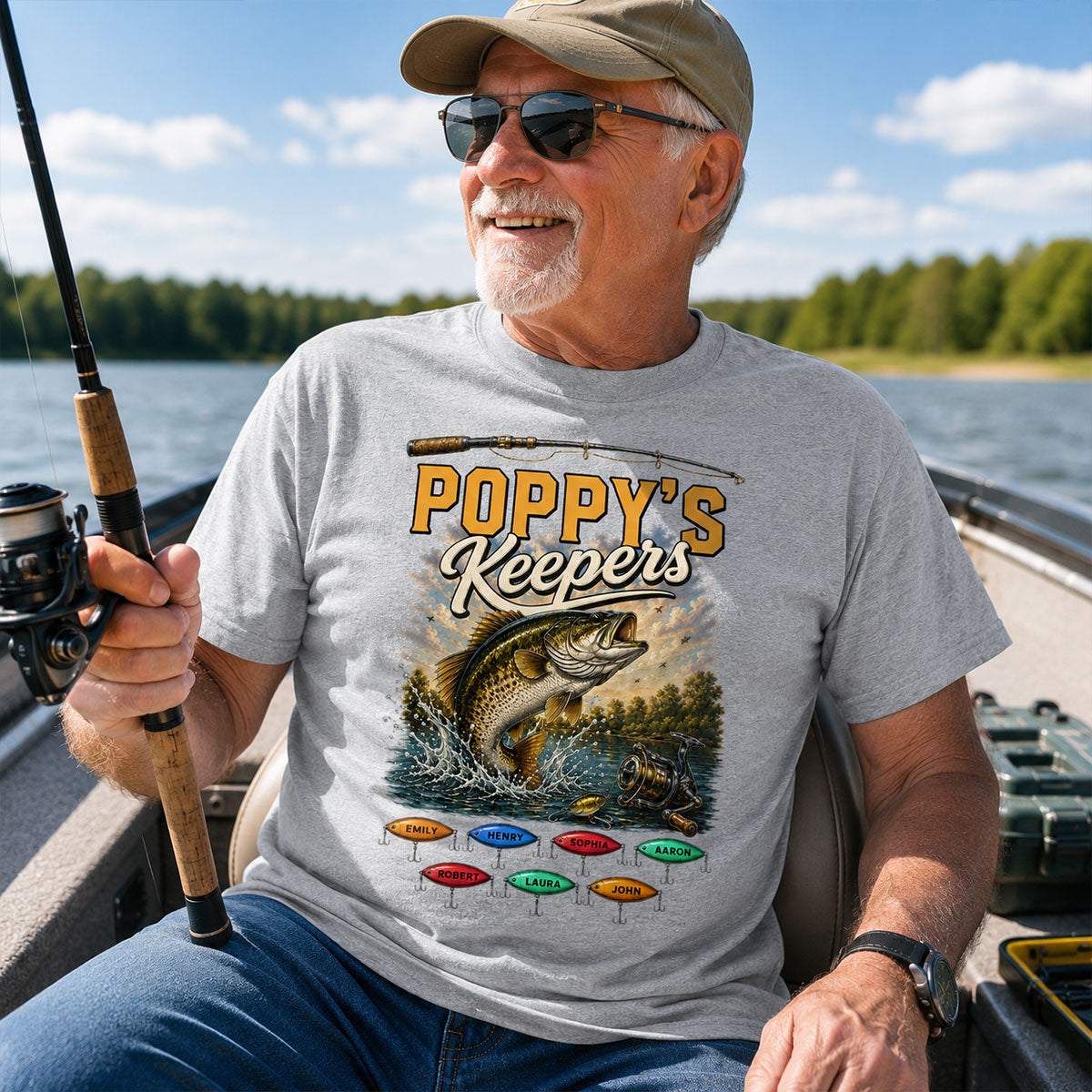 Poppy's Keepers Fishing With Grandkids Names - Personalised Shirt - Father's Day Gift For Dad, Grandpa