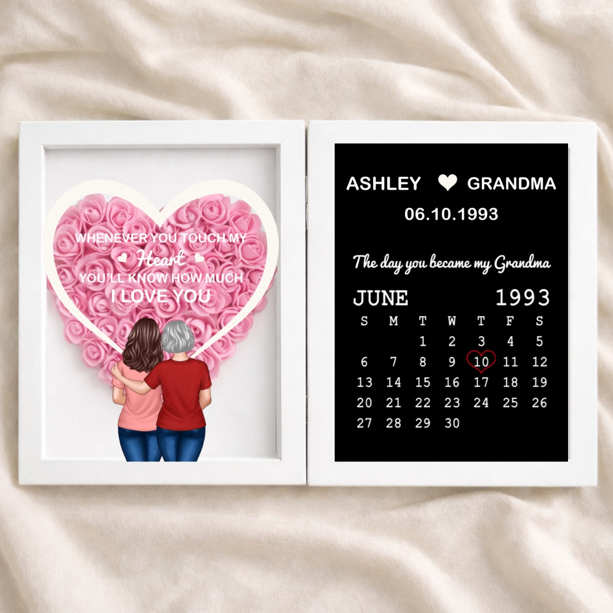 Whenever You Touch My Heart You'll Know How Much I Love You - Personalized Flower Shadow Box - Gift For Grandma