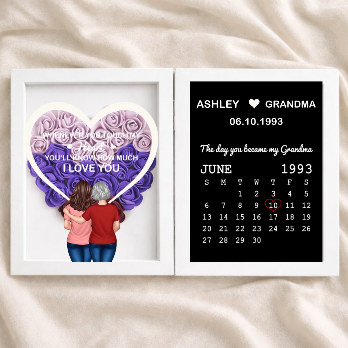 Whenever You Touch My Heart You'll Know How Much I Love You - Personalized Flower Shadow Box - Gift For Grandma