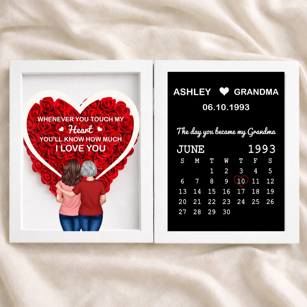 Whenever You Touch My Heart You'll Know How Much I Love You - Personalized Flower Shadow Box - Gift For Grandma
