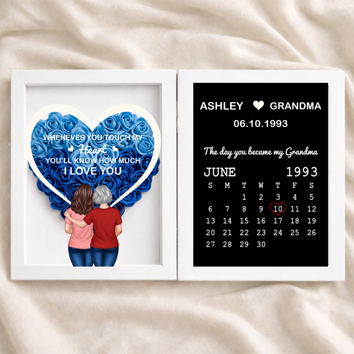 Whenever You Touch My Heart You'll Know How Much I Love You - Personalized Flower Shadow Box - Gift For Grandma