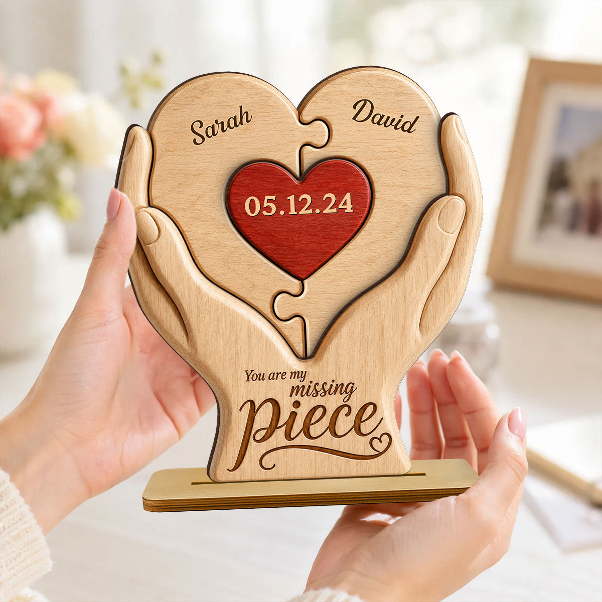 You Are My Missing Piece Couple Anniversary Date - Personalized 2-Layered Wooden Plaque - Heartfelt Gift for Her, for Him