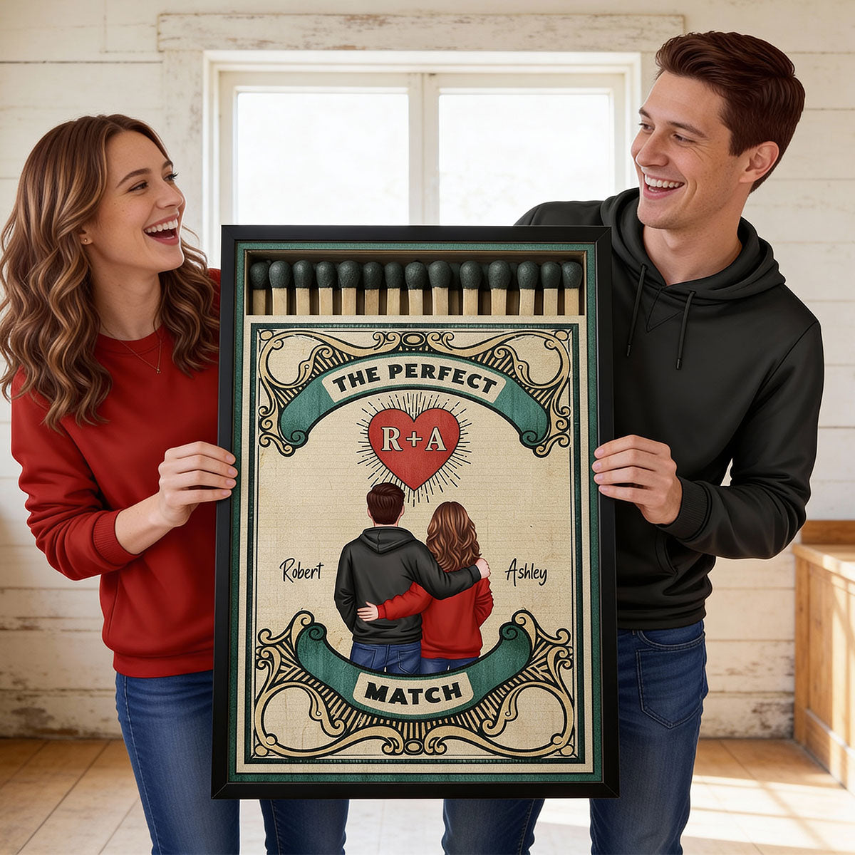 Retro Vintage Nostalgia Romance The Perfect Match Couple Matchbox - Personalized Poster - Heartfelt Gift For Couple