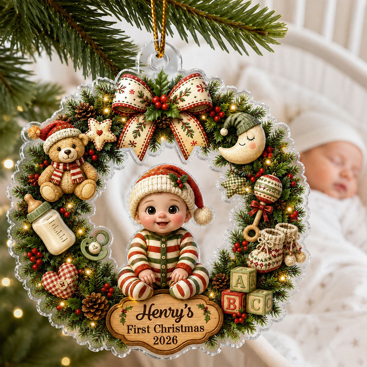 Trending Cute Cartoon Baby's First Christmas - Personalized Acrylic Ornament - Christmas Gift For Boys, Girls, New Born