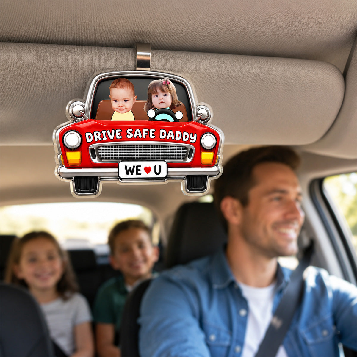 Drive Safe Daddy Baby Custom Photo in Classic Car - Personalized Acrylic Car Visor - Father's Day Gift For Dad, Husband