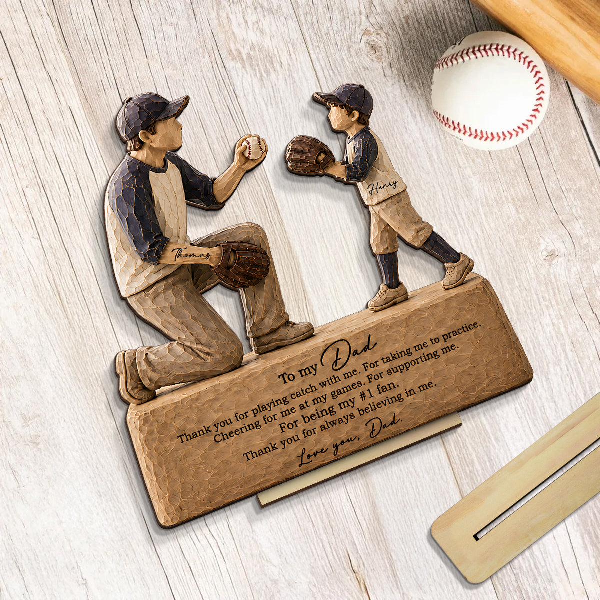To My Baseball Dad Thanks for Playing Catch with Me - Personalized 2-Layered Wooden Plaque -  Gift for Dad from Son
