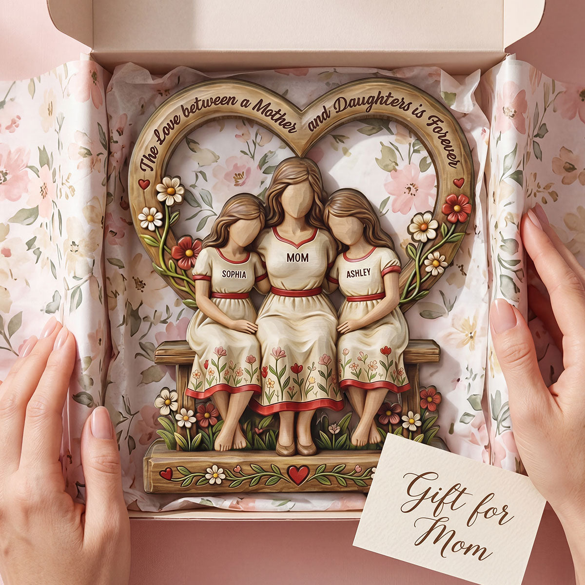 Rooted in Love Mother Daughters - Personalized 2-Layered Wooden Plaque - Gift For Mom