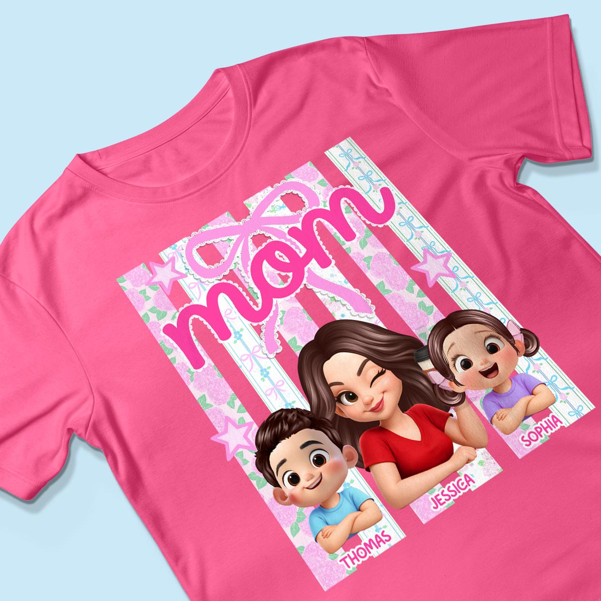 Mom Grandma Striped Coquette Floral - Personalized Shirt - Mother's Day Gift For Mom Grandma