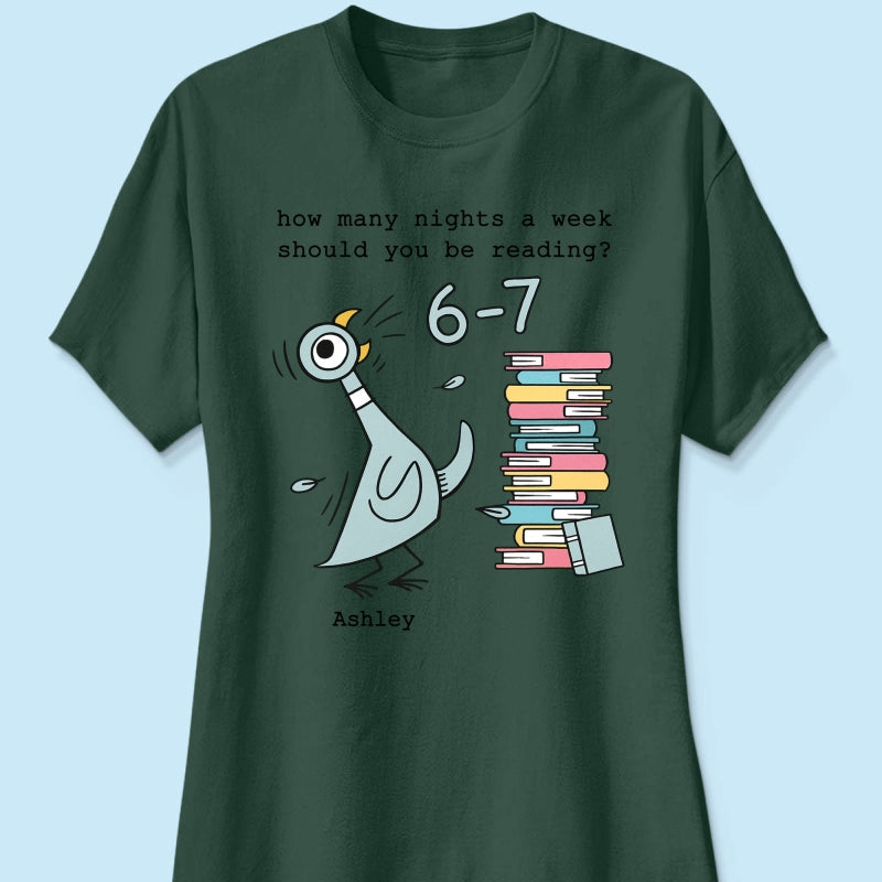 How Many Nights A Week Should You Be Reading 6-7 - Personalized Shirt - Pigeon Elephant Piggie Children's Books Sweatshirt, Teacher Six Seven 67