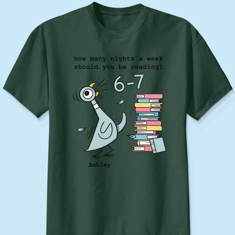How Many Nights A Week Should You Be Reading 6-7 - Personalized Shirt - Pigeon Elephant Piggie Children's Books Sweatshirt, Teacher Six Seven 67