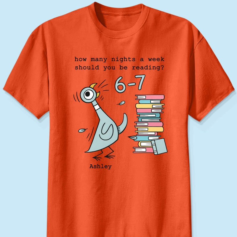 How Many Nights A Week Should You Be Reading 6-7 - Personalized Shirt - Pigeon Elephant Piggie Children's Books Sweatshirt, Teacher Six Seven 67