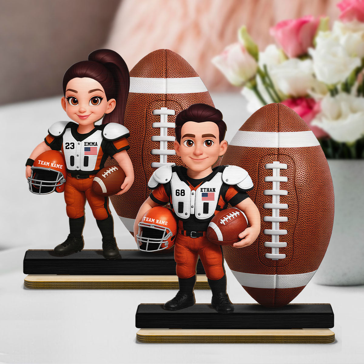 Proud American Football Player - Personalized 2-Layered Wooden Plaque - Gift For Football Players, Football Lovers