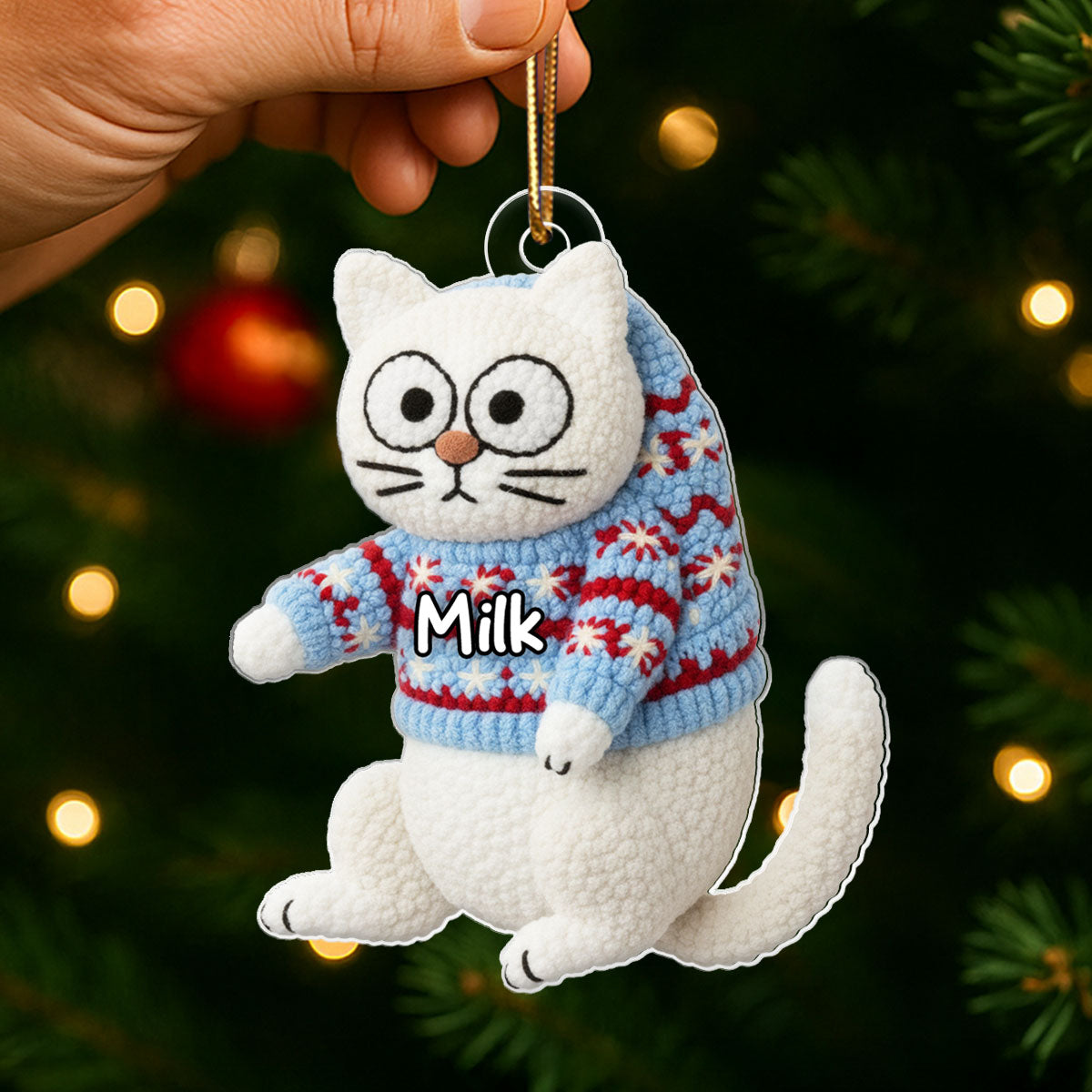 Funny Cat Hanging Latch Hook Yarn Faux - Personalized Acrylic Ornament - Christmas Gift for Cat Lovers