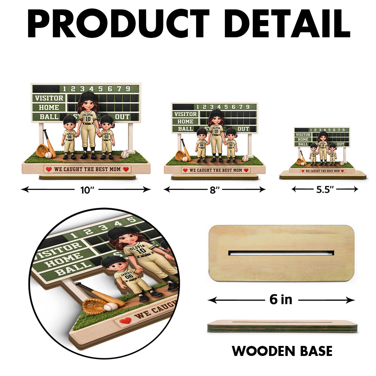 Baseball Mom Kids Scoreboard - Personalized 2-Layered Wooden Plaque - Mother's Day Gift, Gift For Mom