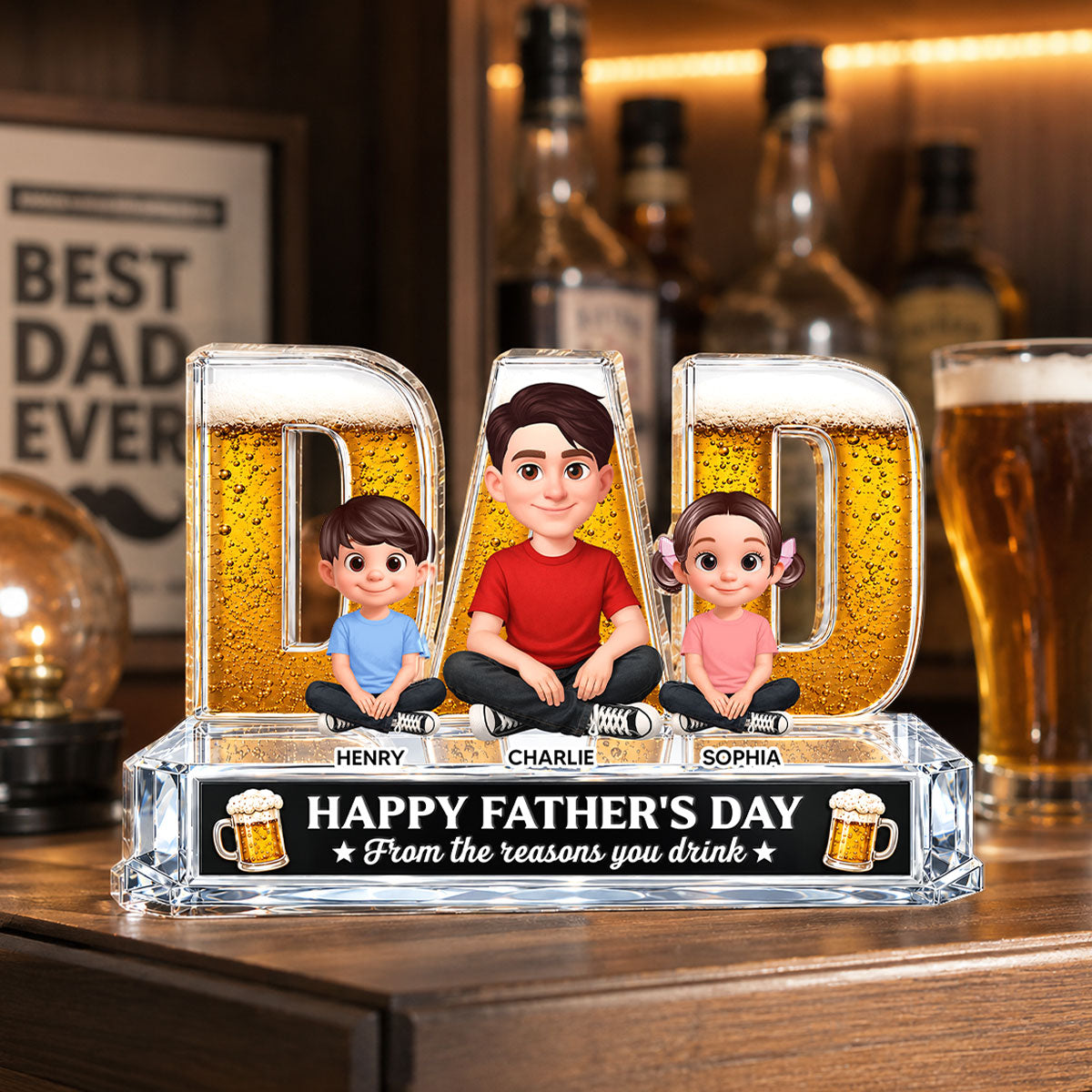To Dad From The Reasons You Drink Dad Beer - Personalized Acrylic Block Plaque -  Gift For Husband, Dad, Beer Lovers