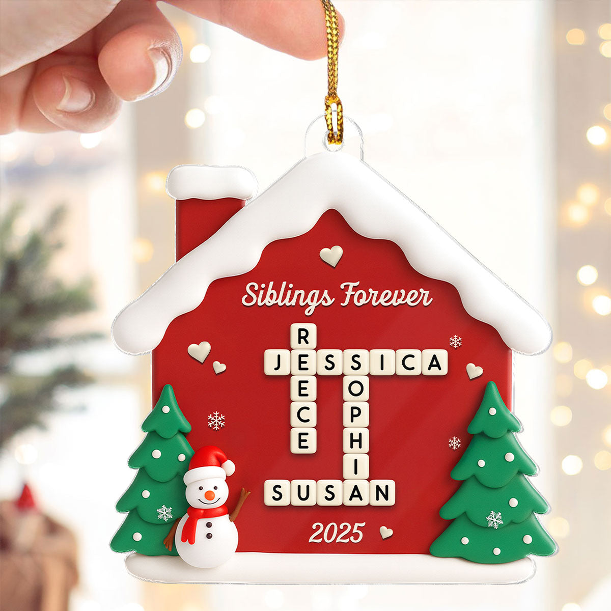 Siblings Forever Crossword Puzzle - Personalized Acrylic Ornament - Christmas Gift for Siblings