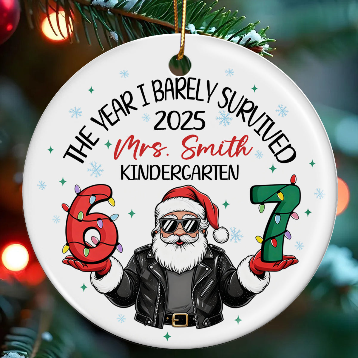 Funny Teacher Six Seven Meme Christmas - Personalized Ceramic Ornament - Viral Saying 6 7, Trending Social Media Humor