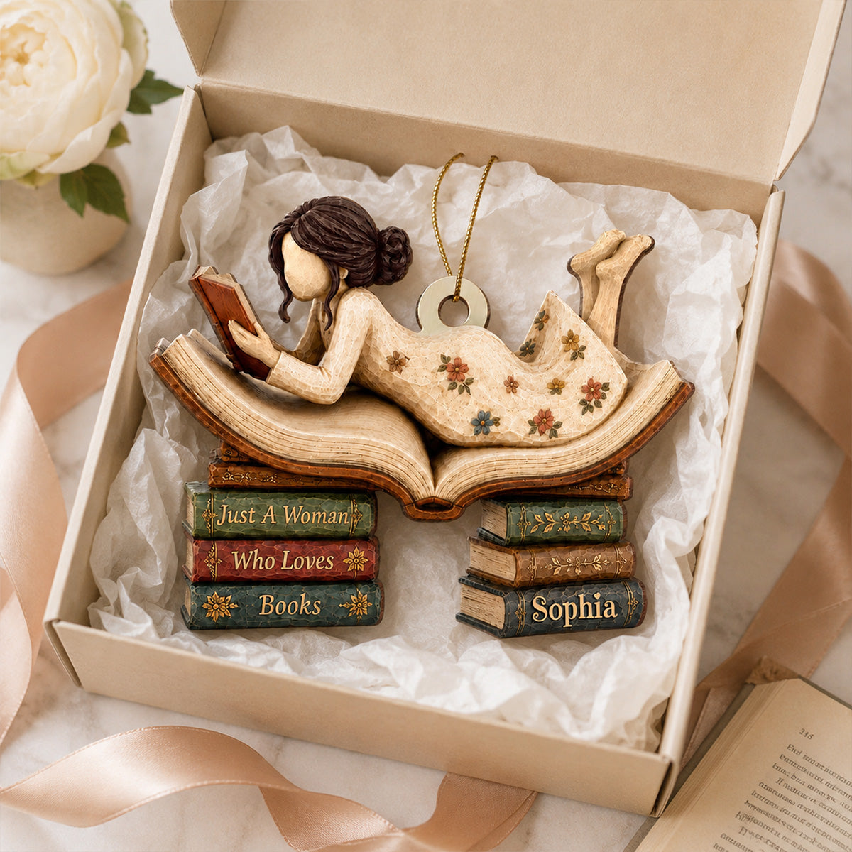 Woman Reading Book 2D Flat - Personalized Wooden Ornament - Decor Gift For Book Lover, Bookworm