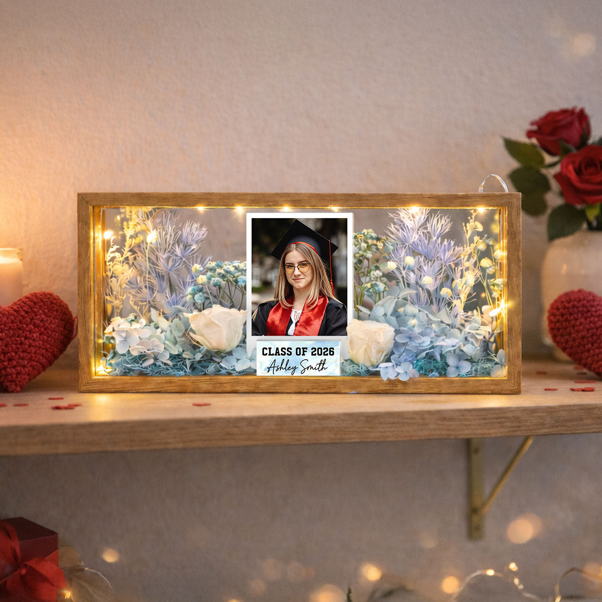 Class Of Year Senior Custom Photo - Personalized DIY Flower Shadow Box LED Night Light - Graduation Gift For Graduates, Daughter