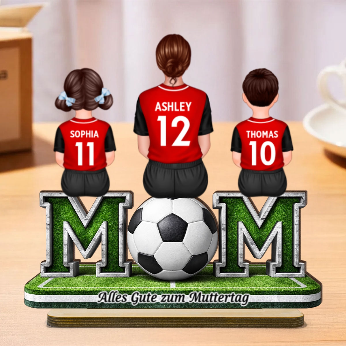 Fußball-Mama mit Kindern – Personalisiertes 2-lagiges Holzschild – Herzliches Geschenk cho Fußball-Mamas & Ehefrauen