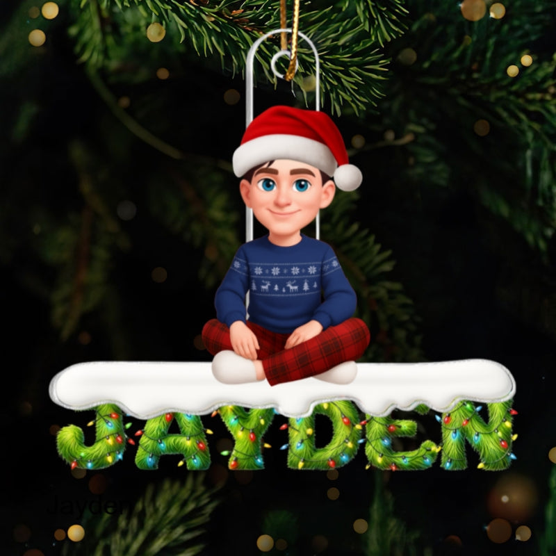 3D Effect Festive Green Pattern Family Member Name - Personalized Acrylic Ornament - Gift For Family