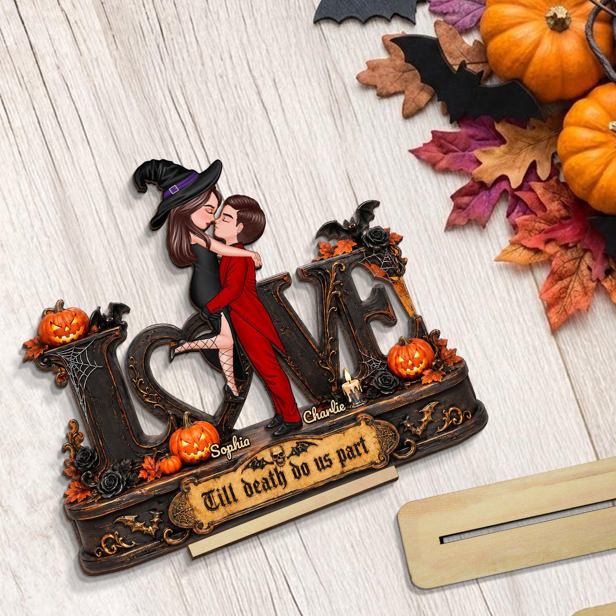 Love Halloween Couple Til Death Do Us Apart - Personalized 2-Layered Wooden Plaque - Halloween Decor Gift, Gift For Couple