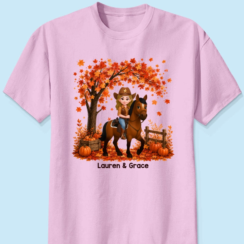 Trending Fall Season Girl And Her Horse - Personalized Shirt - Gift for Horse Lovers