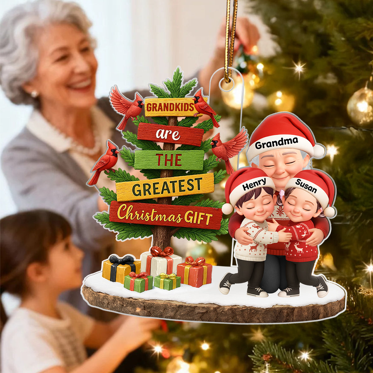 Grandkids Are The Greatest Christmas Gift - Personalized Acrylic Ornament - Chrismas Gift for Grandma