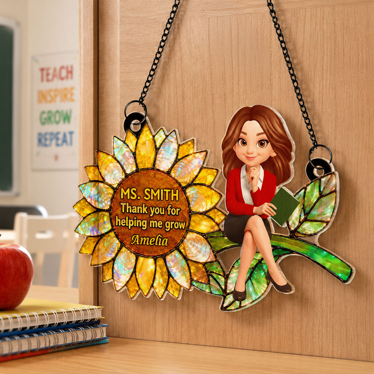 Thank You for Helping Me Grow Teacher - Personalized Acrylic Suncatcher - Teacher Appreciation Gift, End of School Year Gift