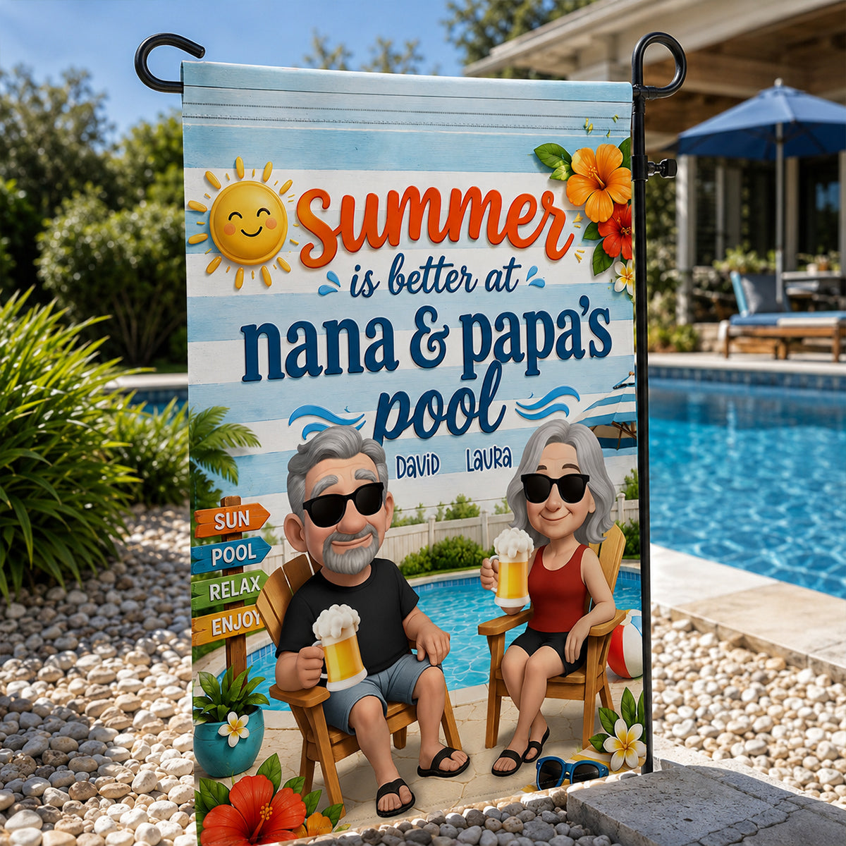 Summer Is Better At Nana & Papa's Pool - Personalized Garden Flag - Gift For Grandparents, Summer Decorations