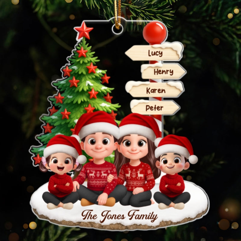 Family Sitting Together Custom Name Sign Post - Personalized Acrylic Ornament - Christmas Gift for Family