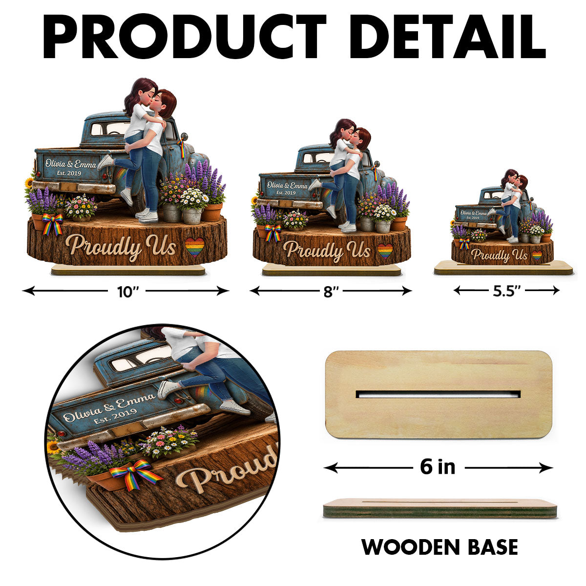 LGBT Couple Pickup Truck Proudly Us - Personalized 2-Layered Wooden Plaque - Gift For Couple, Happy Pride Month