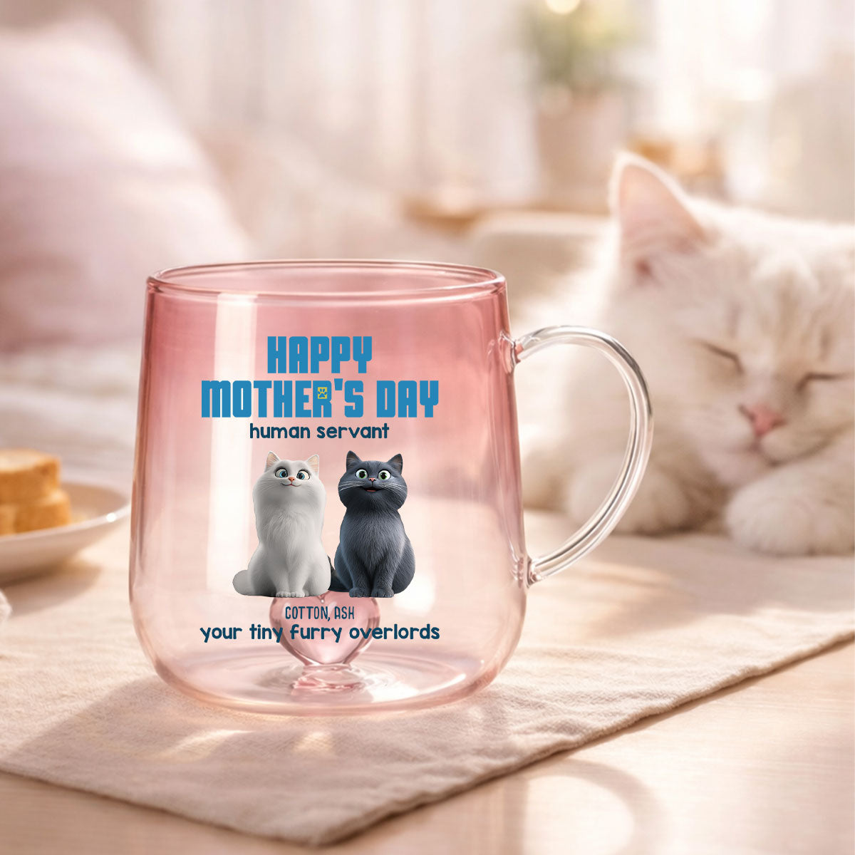 Happy Mother's Day Cat Mom Human Servant - Personalized Glass Mug - Heartfelt Gift for Cat Lovers