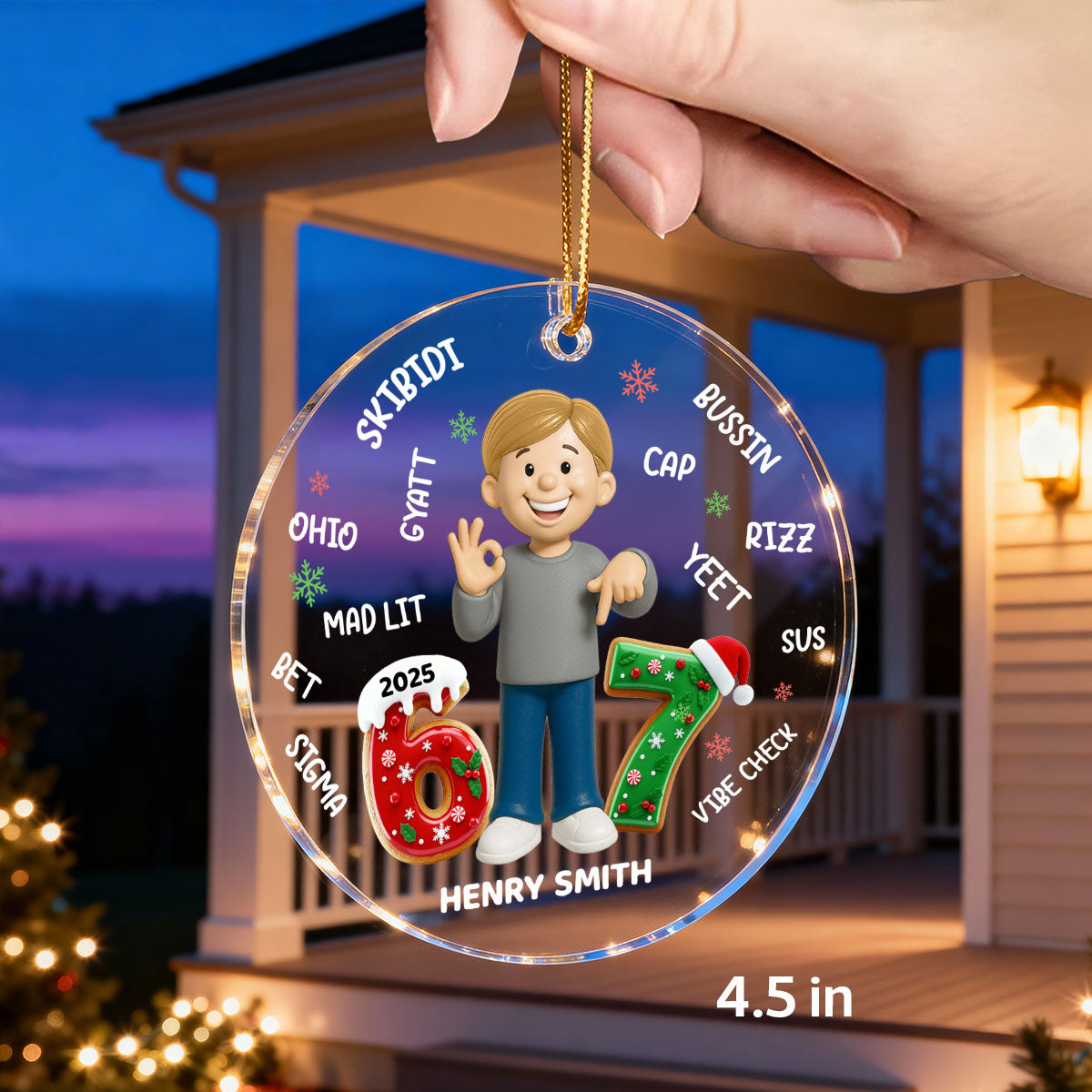 Teen Kid Custom Name Six Seven 3D Effect - Personalized Acrylic Ornament - 2025 Slang, Funny Teen Grandkid, Gen Alpha Christmas Gift