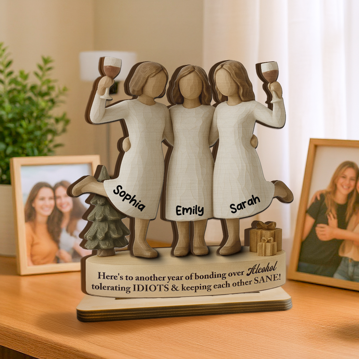 3D Effect We'll Friends Until Old & Senile - Personalized Standing Wooden Plaque - Gift For Besties, Best Friends