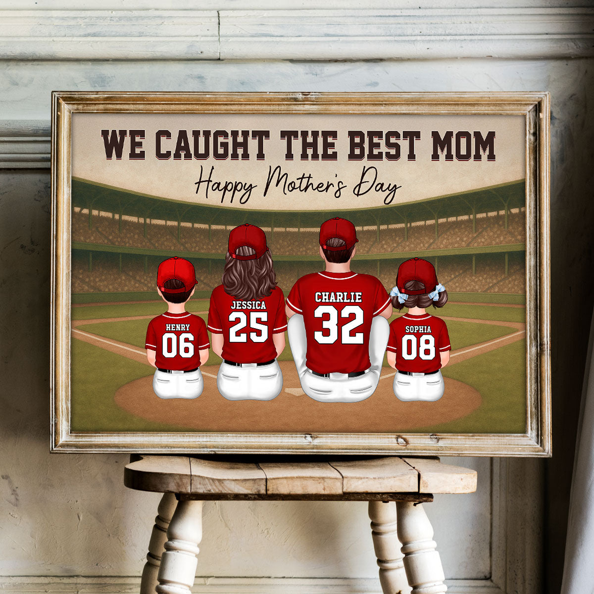 Retro Vintage We Caught The Best Baseball Mom - Personalized Poster - Mother's Day Gift For Baseball Mom, Wife
