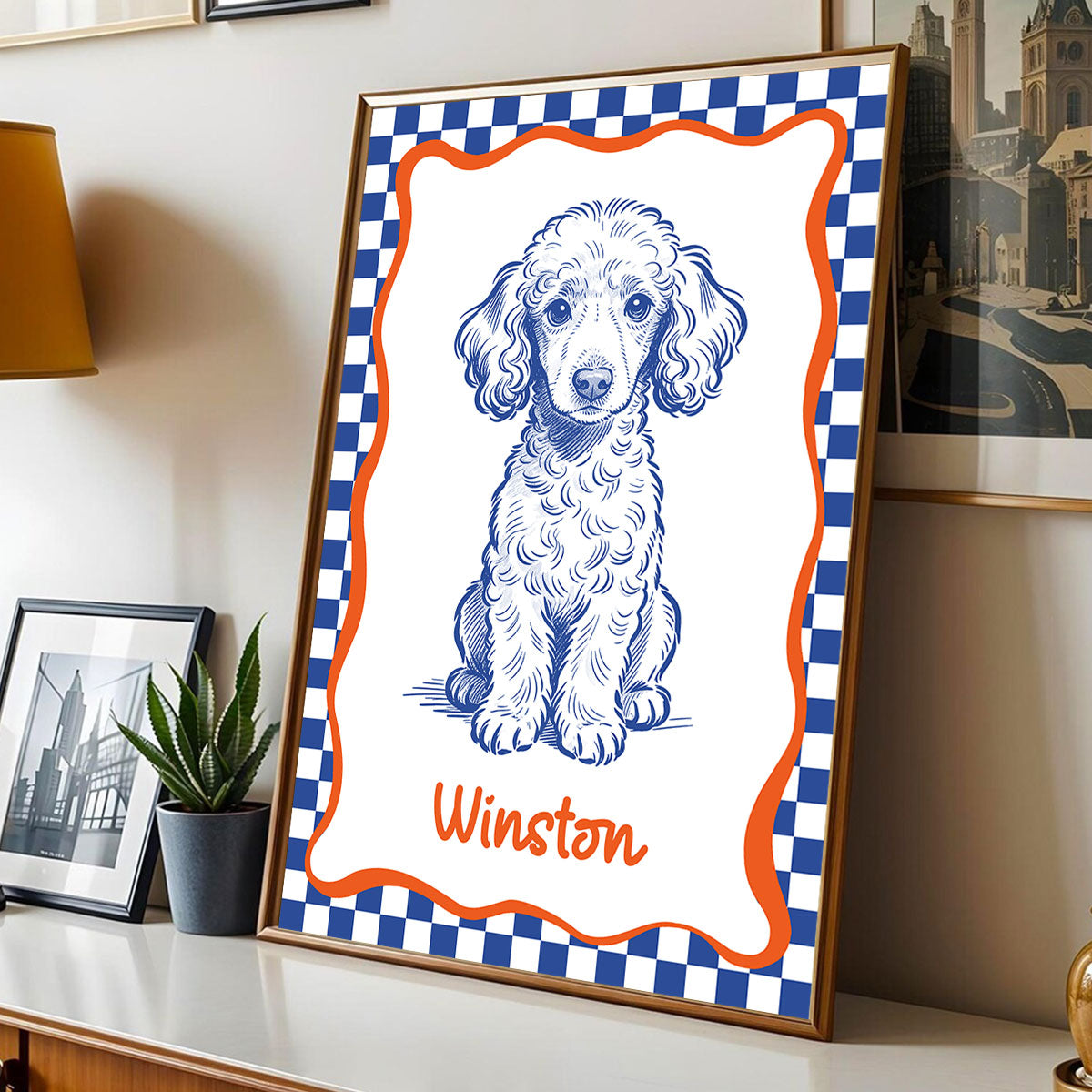 Custom Doodle Dog Portrait Minimalist, Unique Dog Art - Personalized Poster - Retro Pet Prints Gift