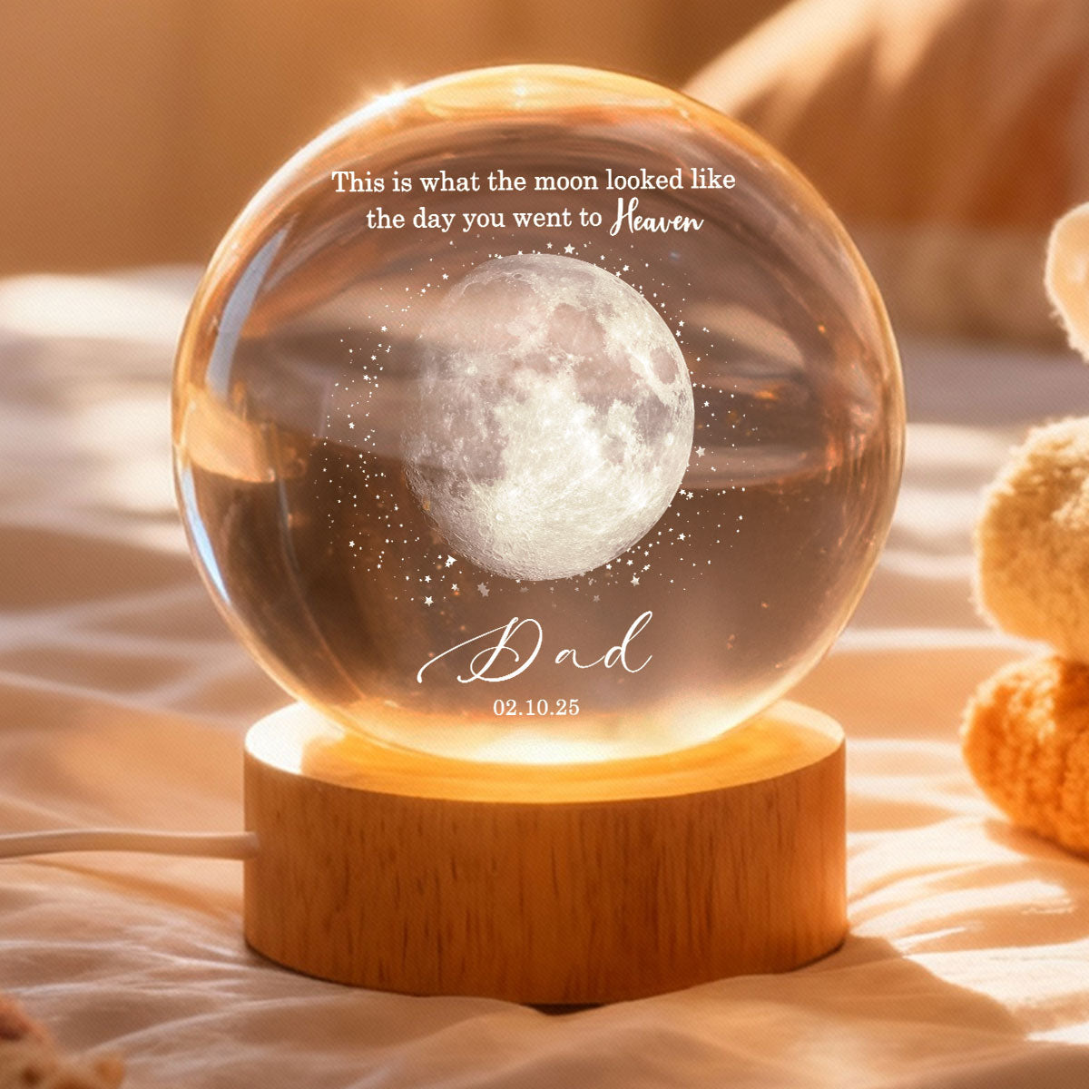 The Day You Went to Heaven Custom Moon Phase by Date - Personalized Crystal Ball LED Night Light - Heartfelt Memorial Remembrance Keepsake