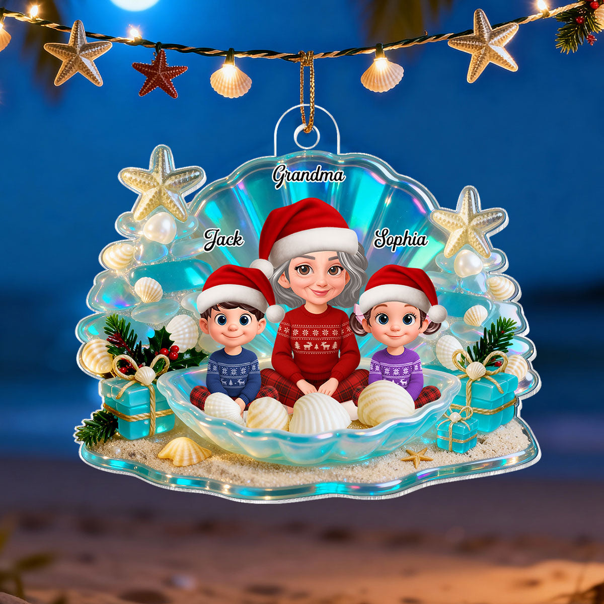 3D Effect Seashell Grandma Grandkids Christmas Together - Personalized Acrylic Ornament
