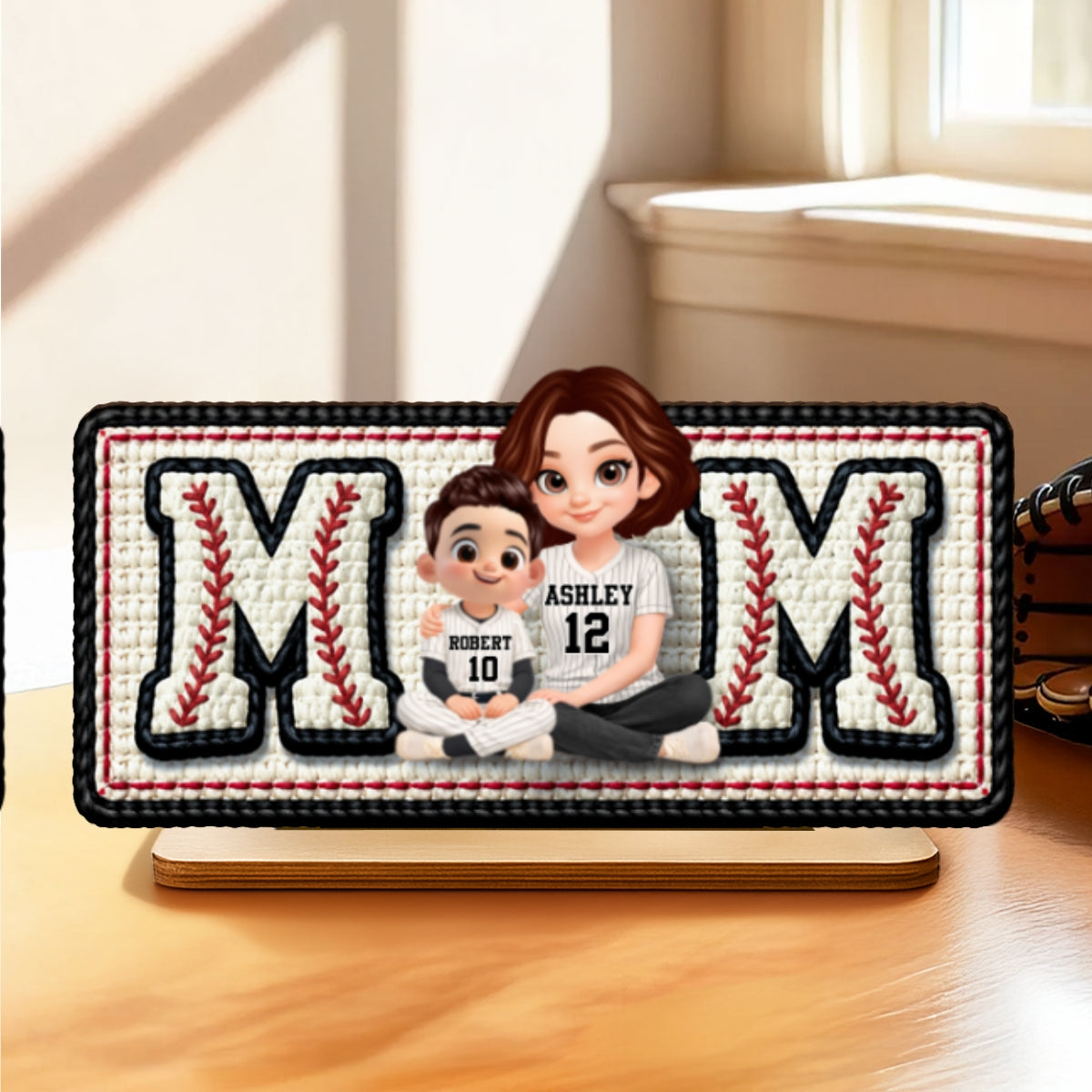 Baseball Mom And Daughter Son - Personalized 2-Layered Wooden Plaque - Heartfelt Gift For Baseball Mom, Grandma
