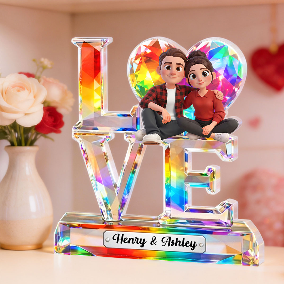 Love Couple Crystal Pattern - Personalized Acrylic Block Plaque - Anniversary, Valentine's Day Gift, Gift For Her, Gift For Him