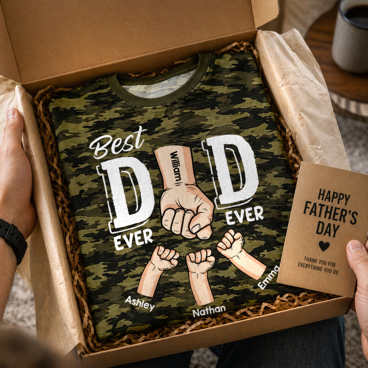 Best Dad Ever Ever Fist Bump Camo Pattern - Personalized Shirt - Father's Day Gift For Husband, Dad