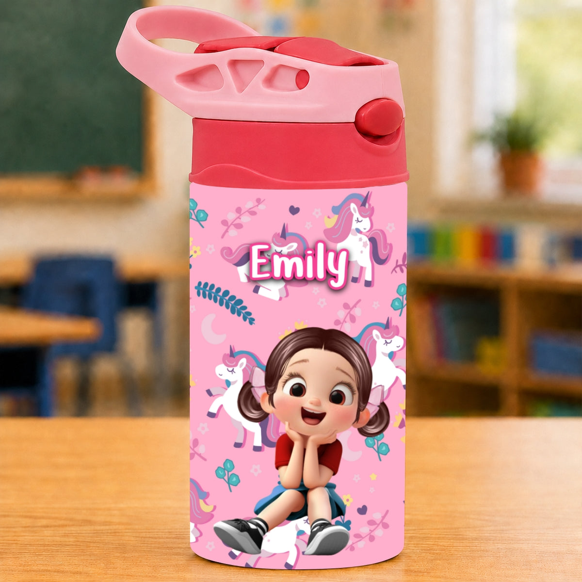 Multiple Kid Favorite Pattern - Personalized Kid Insulated Water Bottle - Stainless Steel Toddler Cups with Straws, BPA Free, Leak-Proof