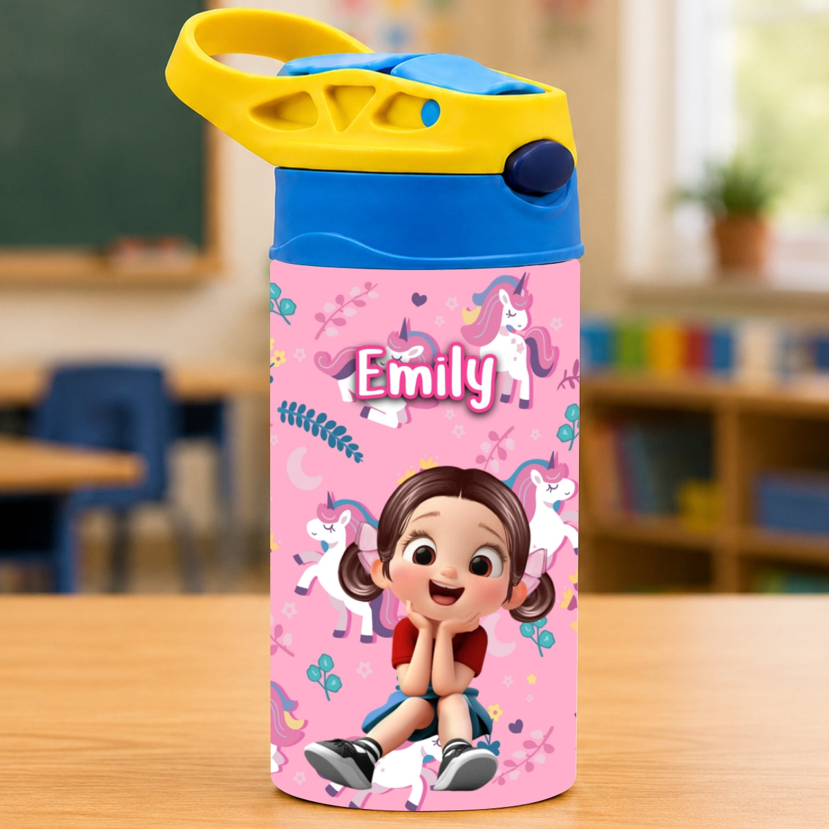 Multiple Kid Favorite Pattern - Personalized Kid Insulated Water Bottle - Stainless Steel Toddler Cups with Straws, BPA Free, Leak-Proof