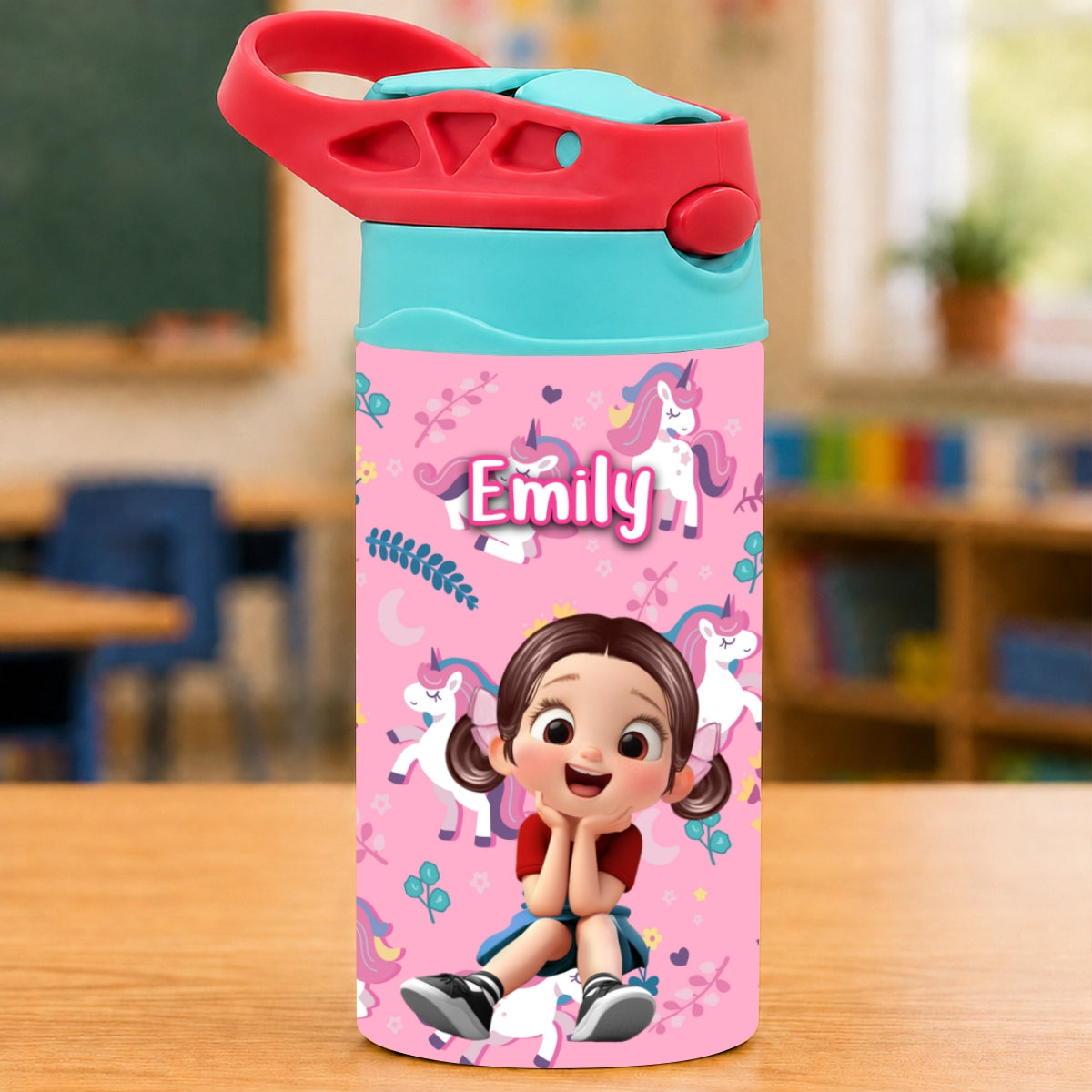 Multiple Kid Favorite Pattern - Personalized Kid Insulated Water Bottle - Stainless Steel Toddler Cups with Straws, BPA Free, Leak-Proof