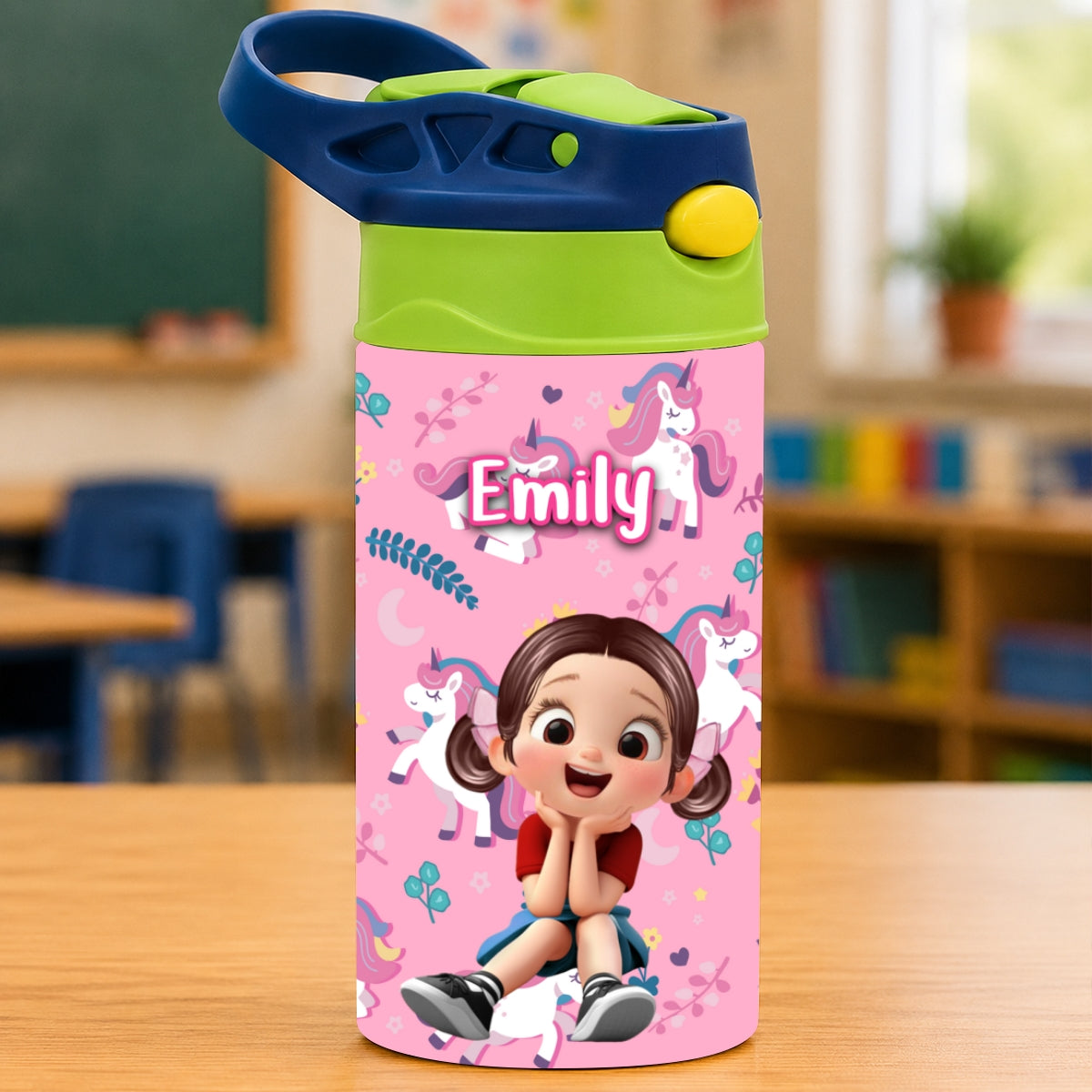 Multiple Kid Favorite Pattern - Personalized Kid Insulated Water Bottle - Stainless Steel Toddler Cups with Straws, BPA Free, Leak-Proof