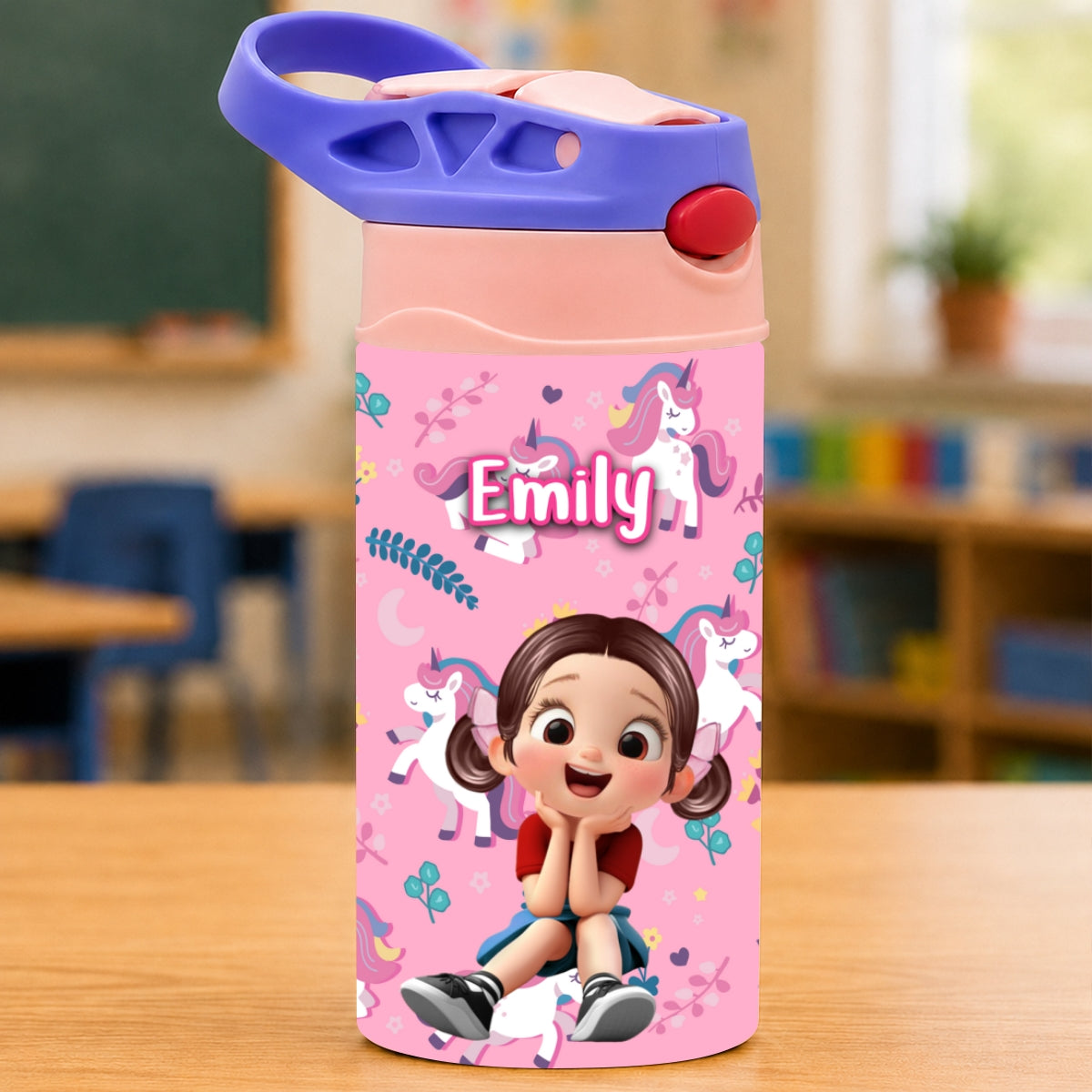 Multiple Kid Favorite Pattern - Personalized Kid Insulated Water Bottle - Stainless Steel Toddler Cups with Straws, BPA Free, Leak-Proof